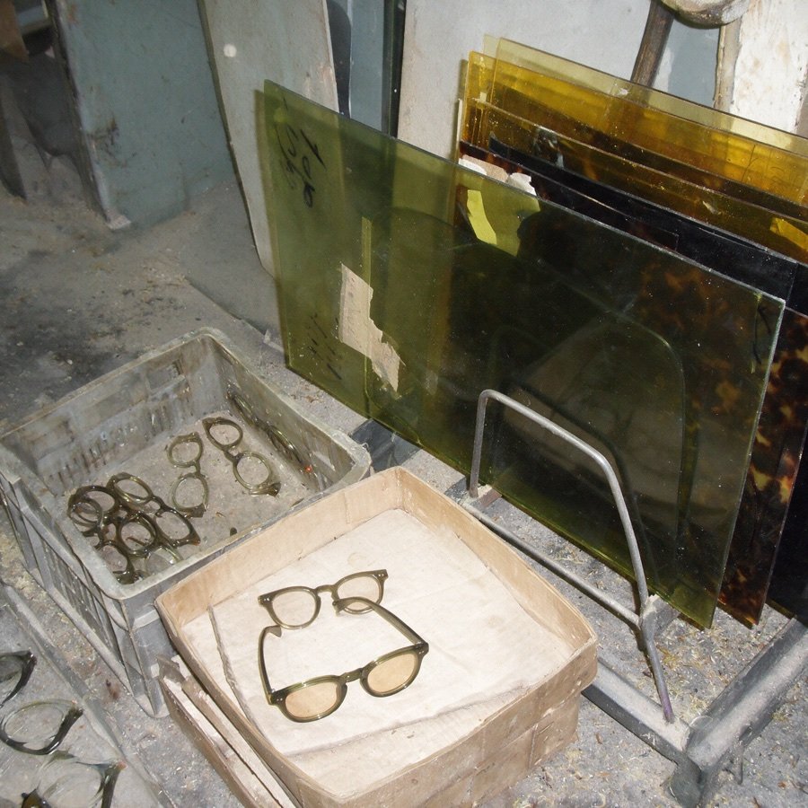 Acetate sheets and milled frame fronts at the factory